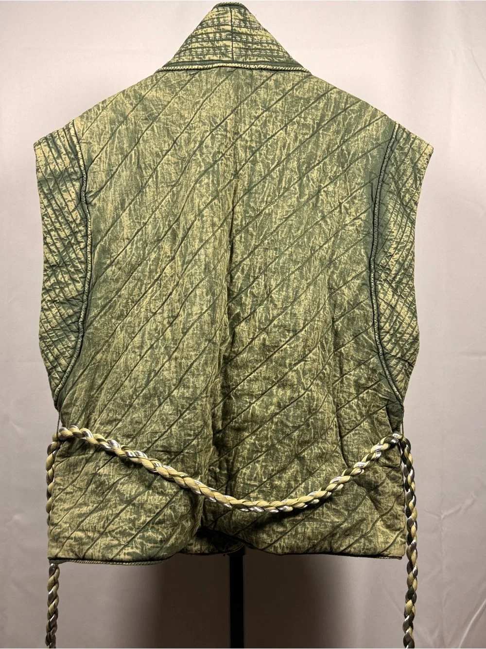 Free People x Llani Rare Quilted Oversized Vest in Olive Green Large NWT